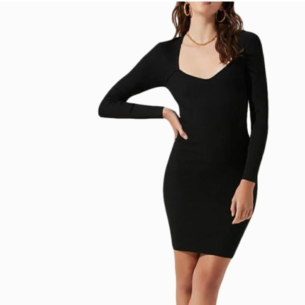 ASTR The Label Ribbed Long Sleeve, Open Back, Black Sweater Dress Small NWT